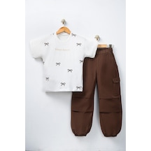 Aden Kids 10-13 Yaş Kahverengi Renk Oversize Kız Çocuk Pamuk Keten Pantalonlu Alt Üst Takım Kahve Krem