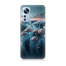 Xiaomi 12 Uyumlu Pembe Filamingolar Desenli Silikon Kılıf