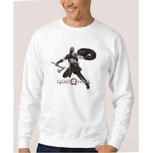 God Of War The Force Baskılı Beyaz Erkek Örme Sweatshirt