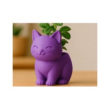Alvera Sevimli Kedi Saksı 3d Baskı Figürlü Sukulent Saksısı-mor