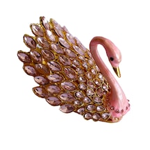 Kristal Taşlı Kuğu Biblo Metal Dekoratif Figür, Pembe Renk