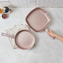 Gris Biogranit Yapışmaz Tava Seti, 2 Parça, Pembe Altın, Zindeliklı Yapışmaz Kaplama, Çiziklere Karşı 7 Kat Da Diğer