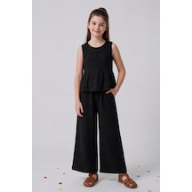 Angel&co. Girls Clothing Kız Çocuk Müslin Bluz Pantolon 2'li Takım Siyah Siyah