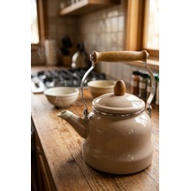 Vintage Ahşap Saplı Emaye Demlik Kettle 2,5lt Güzgülü 7605-c