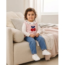 Tuffy Alt Üst Takım Kız Bebek Pembe Kiraz Nakışlı Trikolu İkili