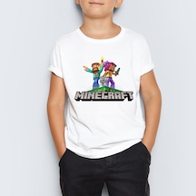 Minecraft Baskılı Unisex Çocuk Tişört T-Shirt Mr-05 Çok Renkli