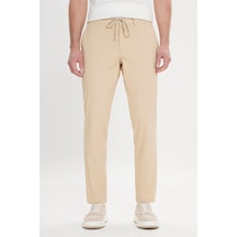 AC&Co / Altınyıldız Classics Erkek Bej Comfort Fit Rahat Kesim Pamuklu Beli Bağlamalı Yan Cepli Armürlü Pantolon Bej