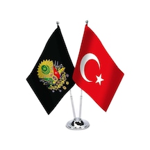 Siyah Osmanlı Arması -türkiye İkili Saten Masa Bayrağı 1