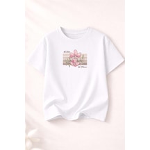 Herkesemoda No Rain No Flowers Baskı Detaylı Kadın Bisiklet Yaka Pamuklu T-shirt Beyaz