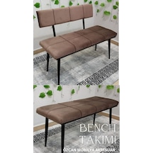 Özcan Metal Siyah Metal Ayaklı Bench Sırtlı Mutfak Salon Antre Yatak Odası Puf Bank Oturak Takımı Kahverengi