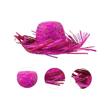 Tropikal Parti Pembe Fuşya Hasır Hawaii Şapkası 13x36 Cm 6 Yaş