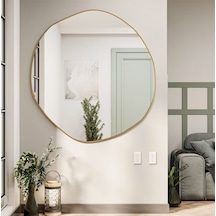 Arya 70 Cm Ayna Asimetrik Ayna, Dekoratif Ayna, Duvar Aynası Banyo Aynası Holl Aynası 70 X 70 Gold