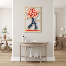 Çiçek Buketi Taşıyan Figür - Metal Tablo - Dec0381 33 X 50 Cm Çok Renkli