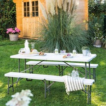 Katlanır Kamp Karavan Piknik Masası Beyaz - Gri
