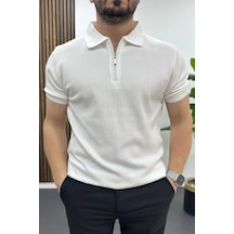 Erkek Nokta Desenli Polo Yaka Tişört Beyaz Edw462 Beyaz