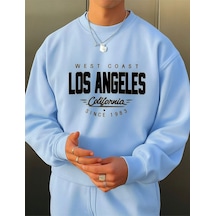 Benroma 3 İplik Penye Los Angeles Baskılı Unisex Sweatshırt Bebe Mavisi