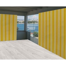 Ceylan Home Balkon Perdesi Sarı İnce Beyaz Çizgili Ölçü Seçenekli Sarı
