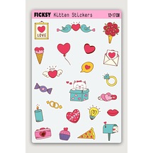Sevimli Pop Art Stili Yavru Kedi Sticker Seti - 22 Adet Etiket Çıkartma Diğer