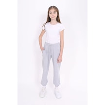 Toontoy Kız Çocuk Baskılı Beli Paçası Lastikli Cepli Basic Jogger Eşofman Altı 2 İplik Gri