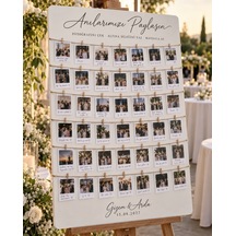 Mandallı Polaroid Anı Panosu - Kişiye Özel Düğün Fotoğraf Panosu Beyaz