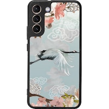 Samsung Uyumlu S22 Plus Suluboya Leylek Tasarımlı Glossy Telefon Kılıfı Siyah