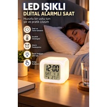 Dekoratif Küp Saat Led Işıklı Dijital Saat Alarm Ve Sıcaklık Özellikli Çok Renkli