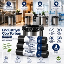 Endüstriyel Orta Boy Çöp Torbası 55x60 Cm, Her Ruloda 20 Adet, Siyah-3rulo
