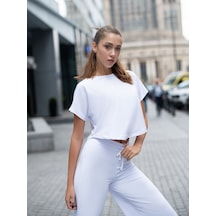 Lismina Yuvarlak Kesimli Yoga Tişörtü Beyaz