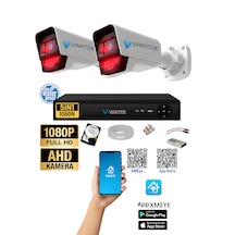 2 Kameralı AHD Full HD 9 LED 5MP Kamera Seti - 500GB HDD Dahil Gece (Siyah-Beyaz) Görüş