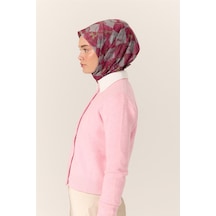 Silk Home İnce Pamuk Soft Eşarp Pastel Pembe-gri Desenli Kaymaz Dokulu Tok Duruşlu 90x90 Çok Renkli