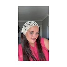 El Örgüsü Boncuklu Saç Filesi - Renkli Boho Tarz Bandana Bej