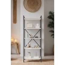 Nilamu Beyaz 65 Cm Kitaplık, Metal Aksamlı, Organizer, Ofis, Ev, 65 170 34 Cm Beyaz