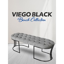 Viego Siyah Bench Puf Açık Gri