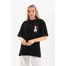 Baskılı Unisex Günlük Stil Tipografi Siyah Pamuklu Oversize Tişör