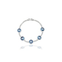 Brezza Lusso Jewelry 925 Ayar Nazar Boncuklu Beş Taşlı Suyolu Kadın Bileklik Gümüş