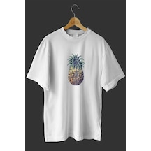 Noıssey -wed Ananas Tasarım Baskılı Oversize T-shirt Tişört Beyaz