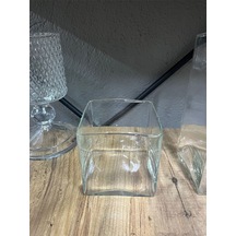 Denizli El İşçiliği Modern Kare Cam Vazo 10 X 10 Beyaz