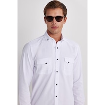 Tudors Erkek Regular Fit Rahat Kesim Çift Cepli Spor Yaka Denim Kırık Beyaz Gömlek-36854 Kırık Beyaz
