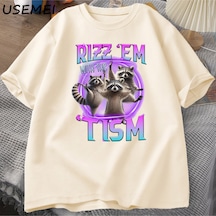 Flood Of Style Rizz Em Tism Rakun T-shirt Çöp Panda Komik Grafik T Shirt Erkekler Komik Pamuk Kısa Kollu Har Haki