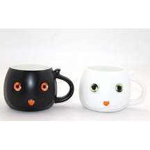 Porselen Kedili Kupa Bardak Karışık Renk