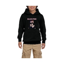 Blackpink Siluet Siyah Çocuk Kapşonlu Sweatshirt Siyah