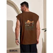 Desert Baskılı Kolsuz Tişört Kahverengi