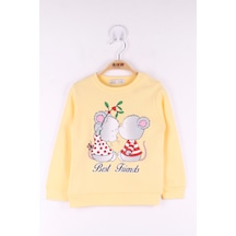 Toontoy Kız Çocuk Relax Fit Bisiklet Yaka Baskılı Sweatshirt - 2 İplik Açık Sarı