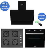 Eminçelik Ve AFM Tech 12 225 + FM7700 + FM3400 Zenon Dijital Turbolu Siyah Ankastre Set