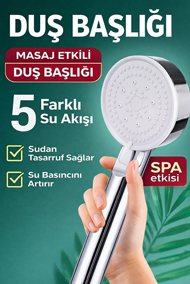 Duş Başlığı 5 Fonksiyonlu Yüksek Basınçlı Su Tasarruflu El Duşu Beyaz