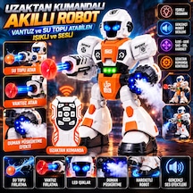 Uzaktan Kumandalı Akıllı Robot Vantuz Ve Su Topu Atabilen Sesli Işıklı Robot Oyuncak - Turuncu