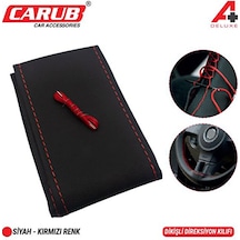 2 Adet Carub Direksiyon Kılıfı İğneli Delüks Siyah-kırmızı Dikişli