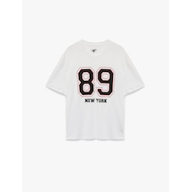 Koton Regular Fit Kısa Kollu V Yaka Baskılı Spor Tişört Beyaz 6wam10020nk Beyaz