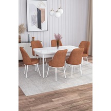 Rovena Marin Beyaz 80x132 Açılabilir Mutfak Masası Takımı 6 Adet Sandalye Kiremit 3463