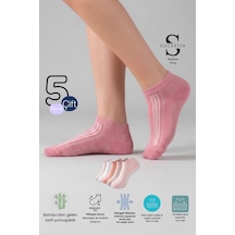 Socketta 5'li Karışık Renkli Kadın Bambu Kendinden Desenli Dikişsiz Esnek Yazlık Patik Çorap - Premium Somon-açık Gül Kurusu-pudra-bebe Pembe-beyaz